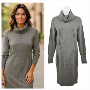 Antonio Melani Wool Blend Cable Knit Turtleneck Gray Sweater Dress Size XS